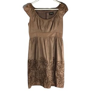 Silk Adrianna Papell Embroidered Mocha Dress 10